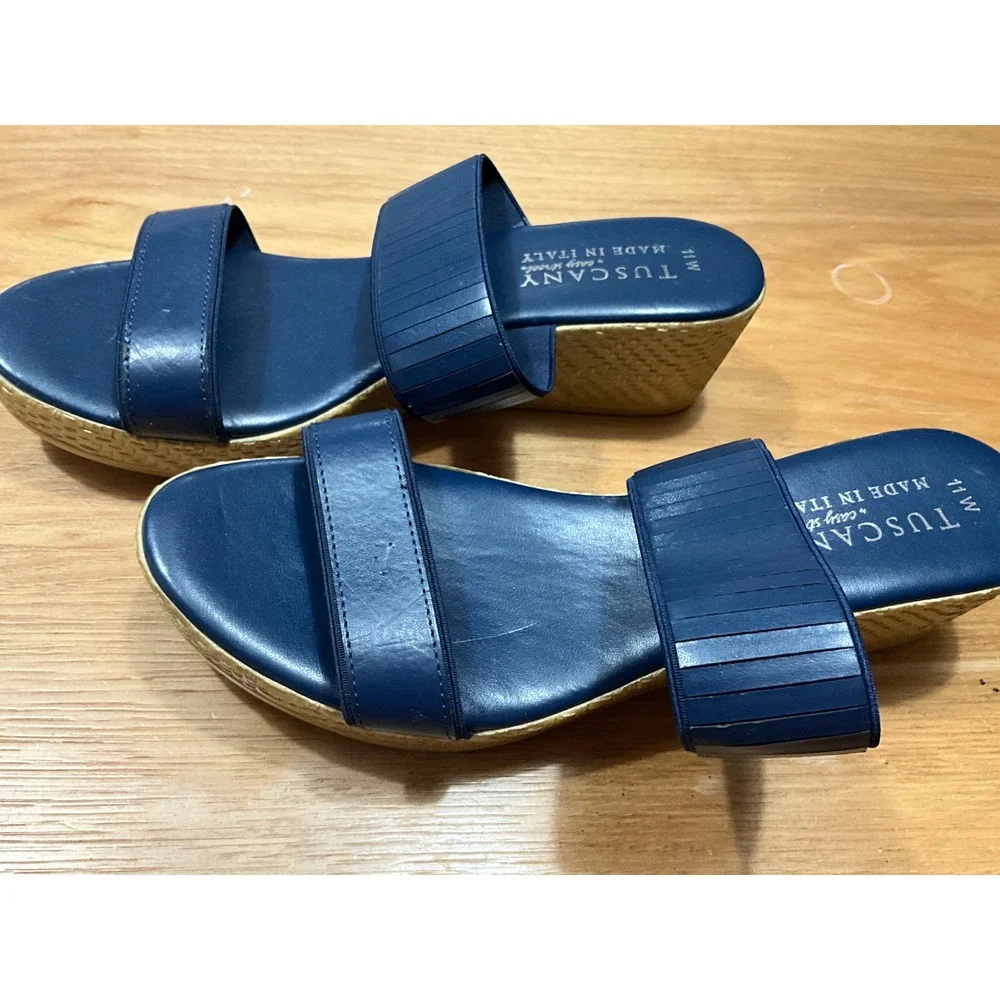 As is Tuscany by Easy Street Navy Blue Wedge Sandals Made in Italy Women 11W